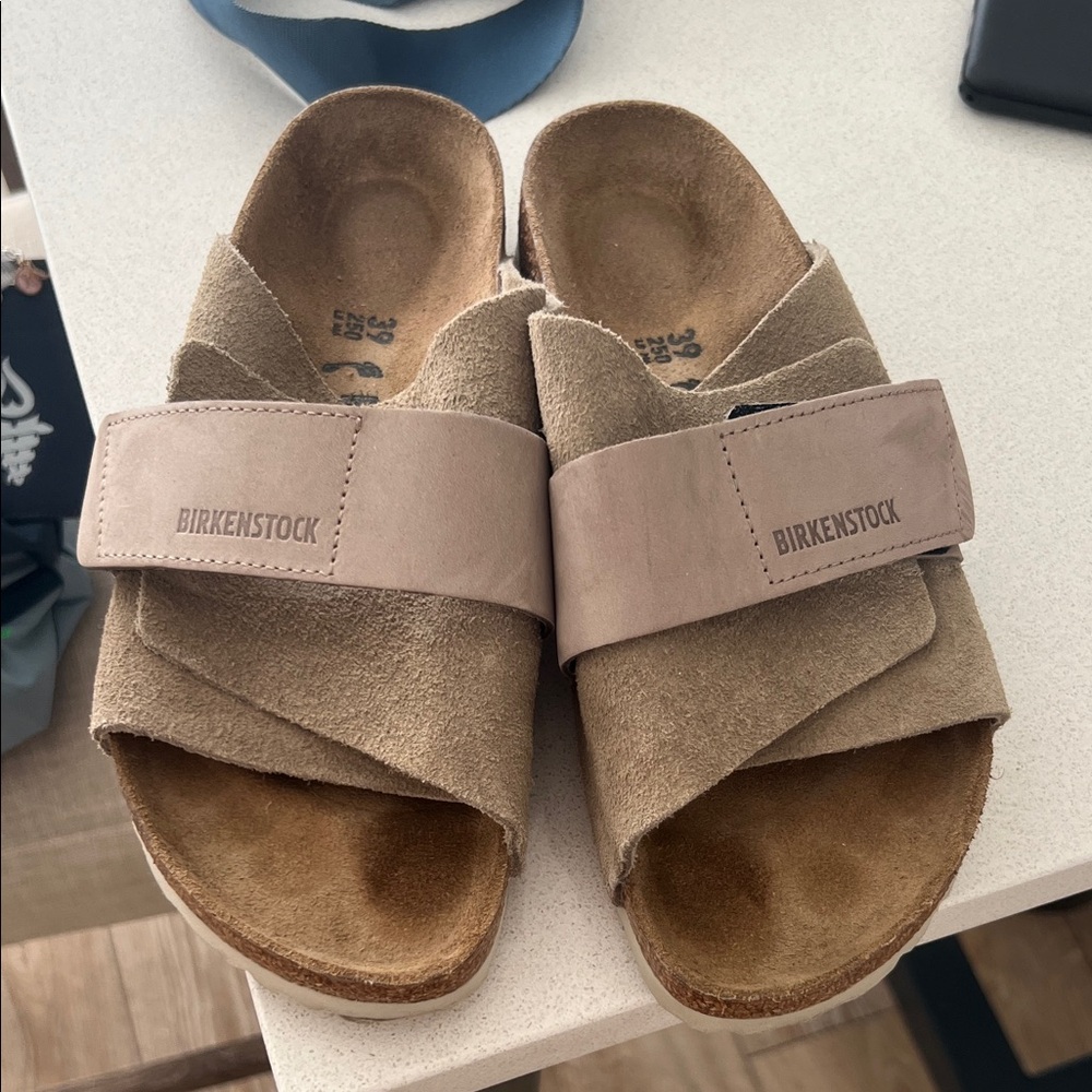Birkenstock Beige Suede Cross-Strap Sandals